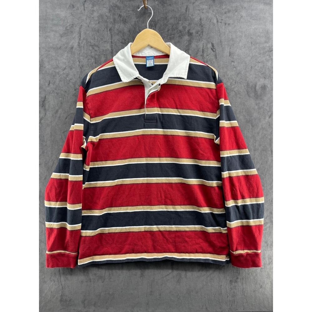 Old Navy Reissue Mens M Rugby Shirt Long Sleeve Striped Red Navy Vintage Style